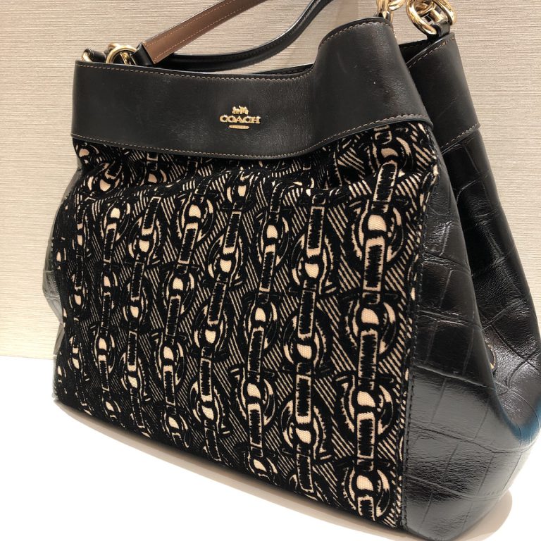 COACH   ハンド バッグ – ベロア×レザー 黒×ベージュ F39024